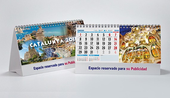 interior y portada calendario con fotos de Cataluña de sobremesa