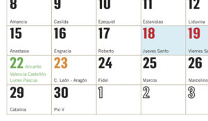 calendario con festivos 2019