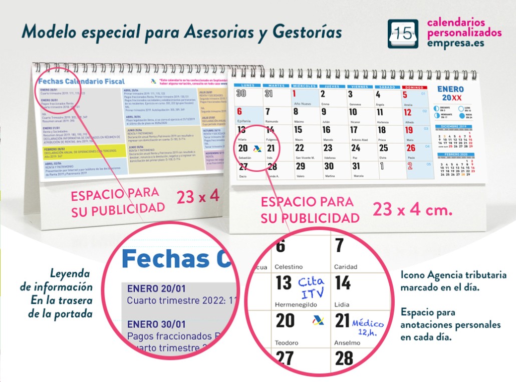 Calendario con días fiscales