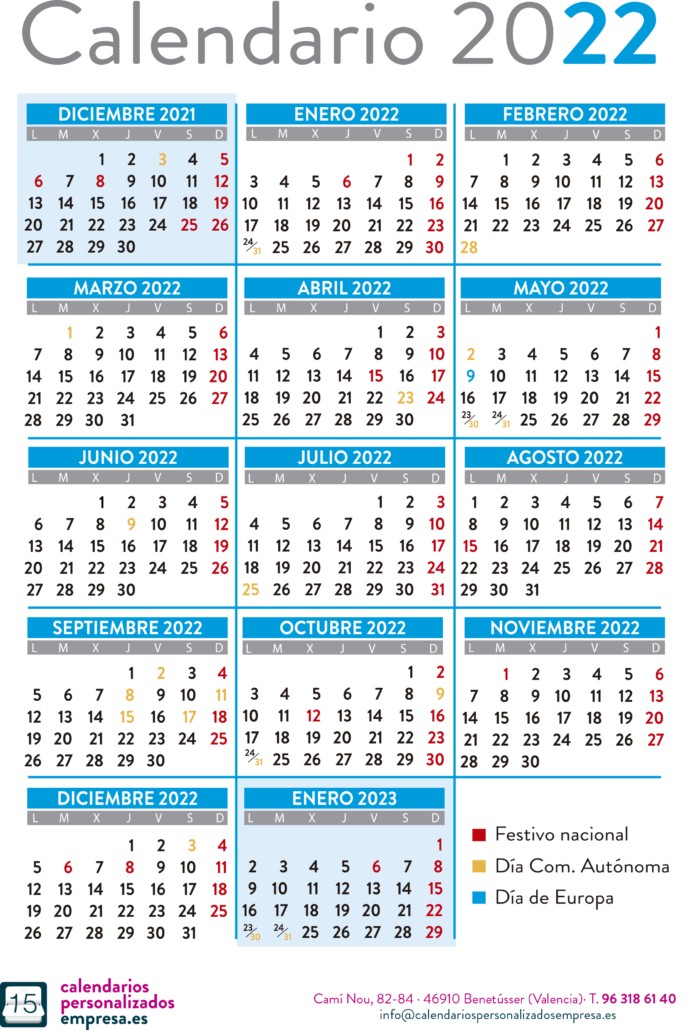 Calendario anual 2022