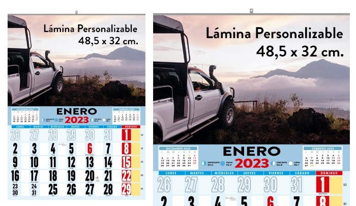 Calendario de pared con varilla 48,5 x 32cm frontal