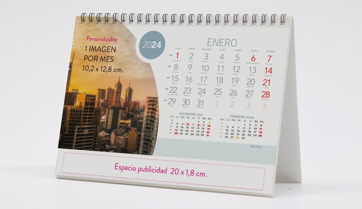 Un modelo de calendario ecológico reciclado y único con un soporte blanco pero con una fabricación comprometida con todos los certificados de calidad y sostenibilidad medioambiental.