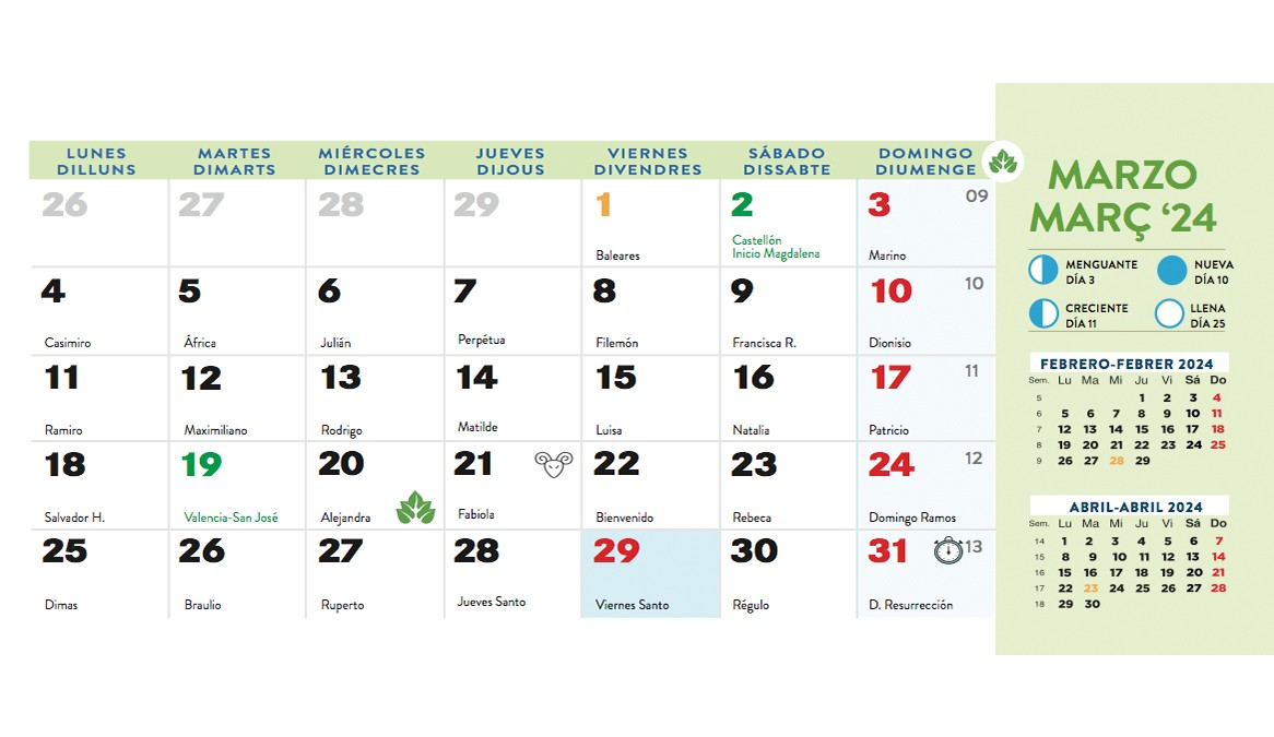 Calendario sobremesa Comunidad Valenciana