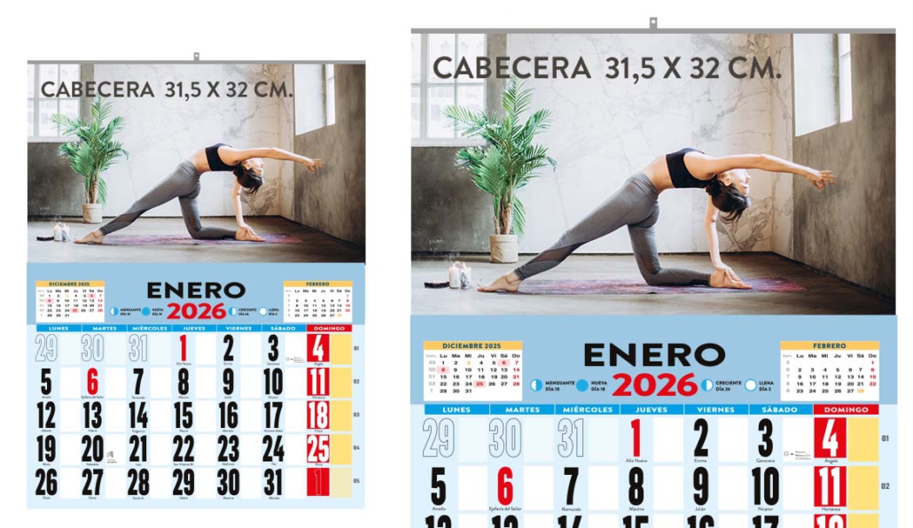 Calendario personalizado con cabecera de 31,5cm x 32cm