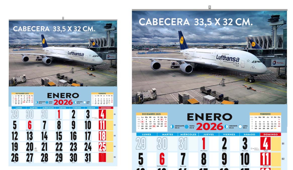Calendario personalizado con cabecera de 33,5cm x 32cm