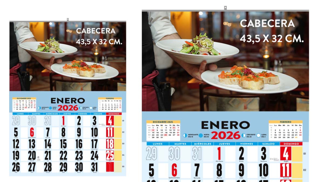 Calendario personalizado con cabecera de 43,5cm x 32cm