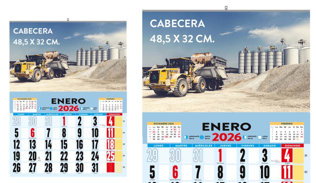 Calendario personalizado con cabecera de 48,5cm x 32cm
