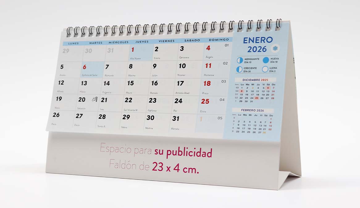 Calendario personalizado con anillas con espacio para faldón