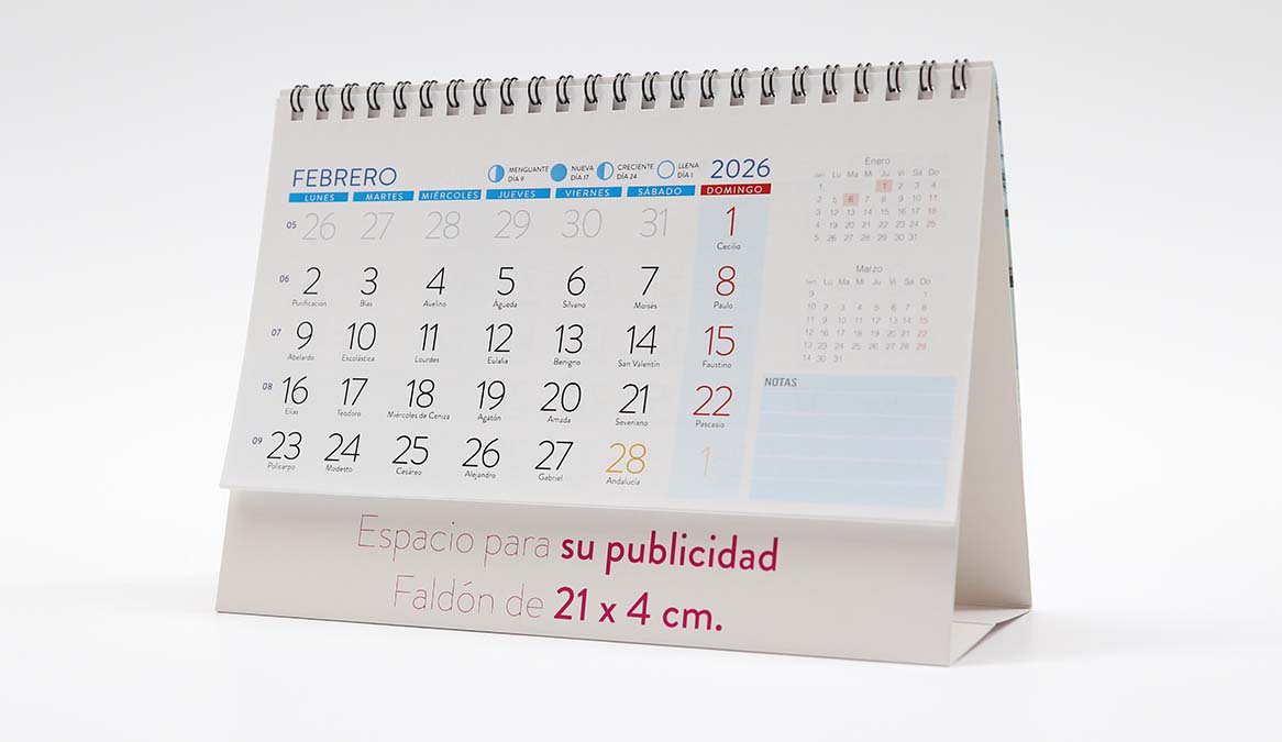 Calendario personalizado con anillas con espacio para faldón