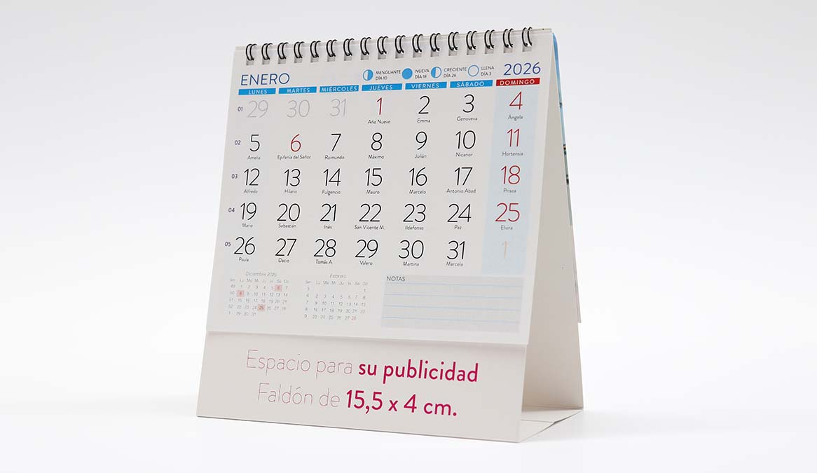 Calendario personalizado con anillas con espacio para faldón