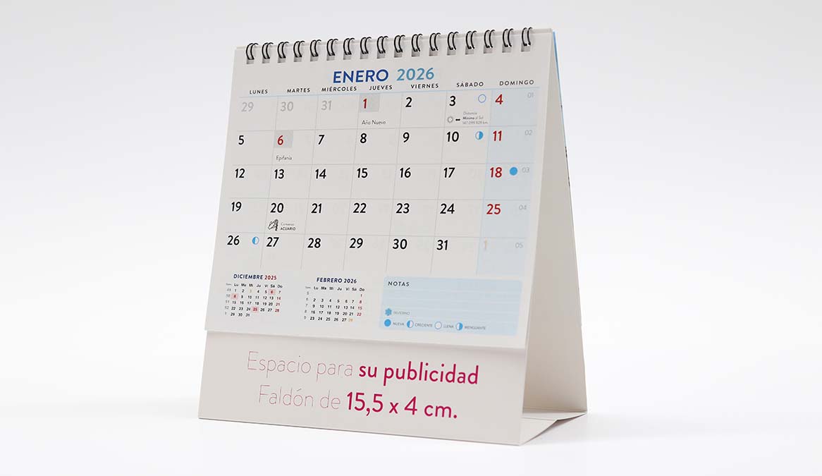 Calendario personalizado con anillas con espacio para faldón