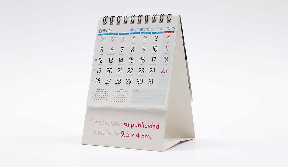Calendario personalizado con anillas con espacio para faldón mini
