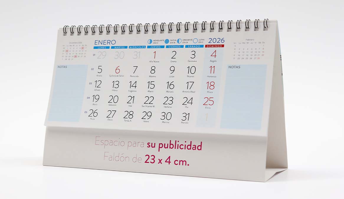 Calendario personalizado con anillas con espacio para faldón