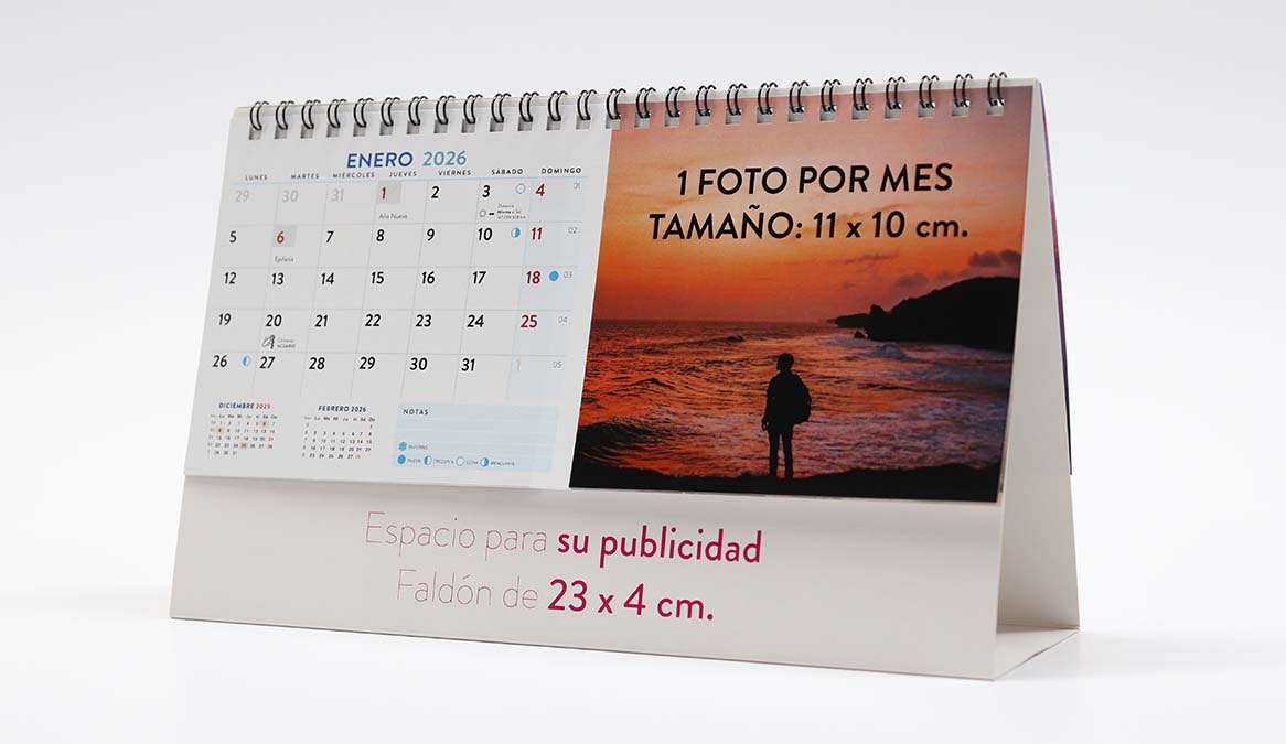 Calendario personalizado con anillas con espacio para faldón e imagen por mes