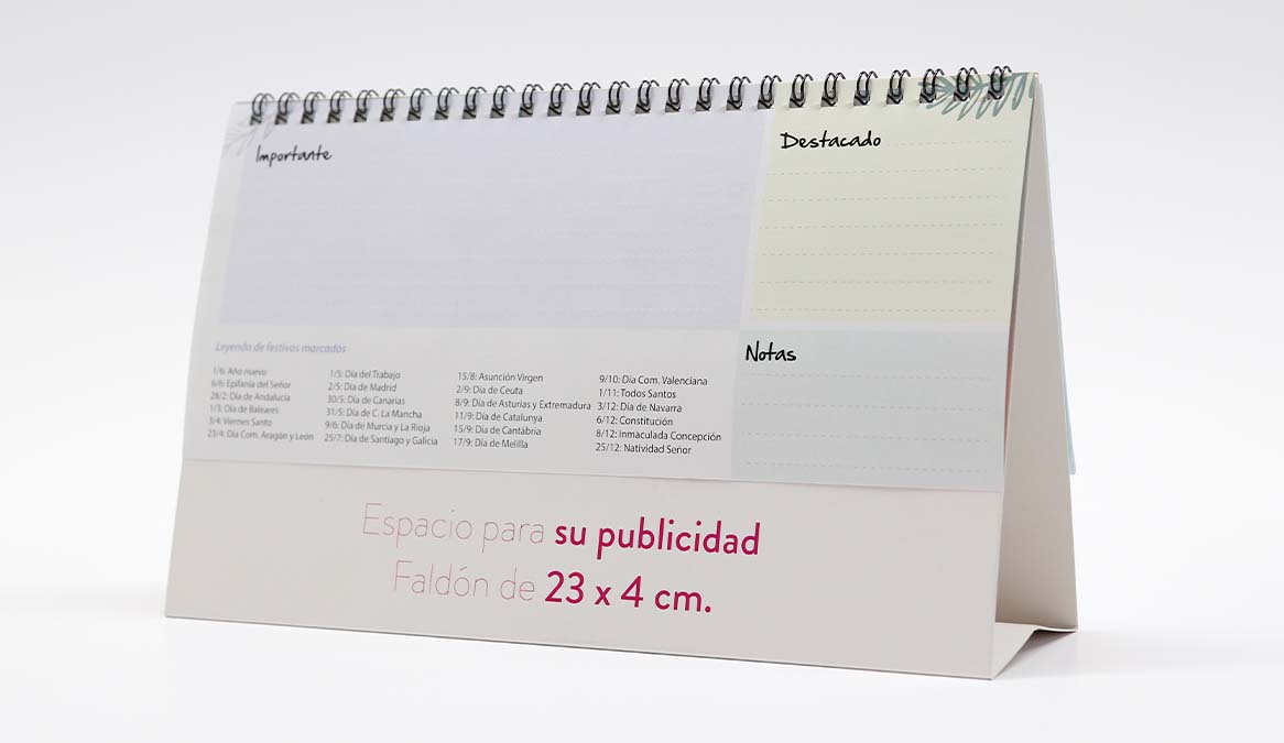Calendario personalizado con anillas con espacio para notas